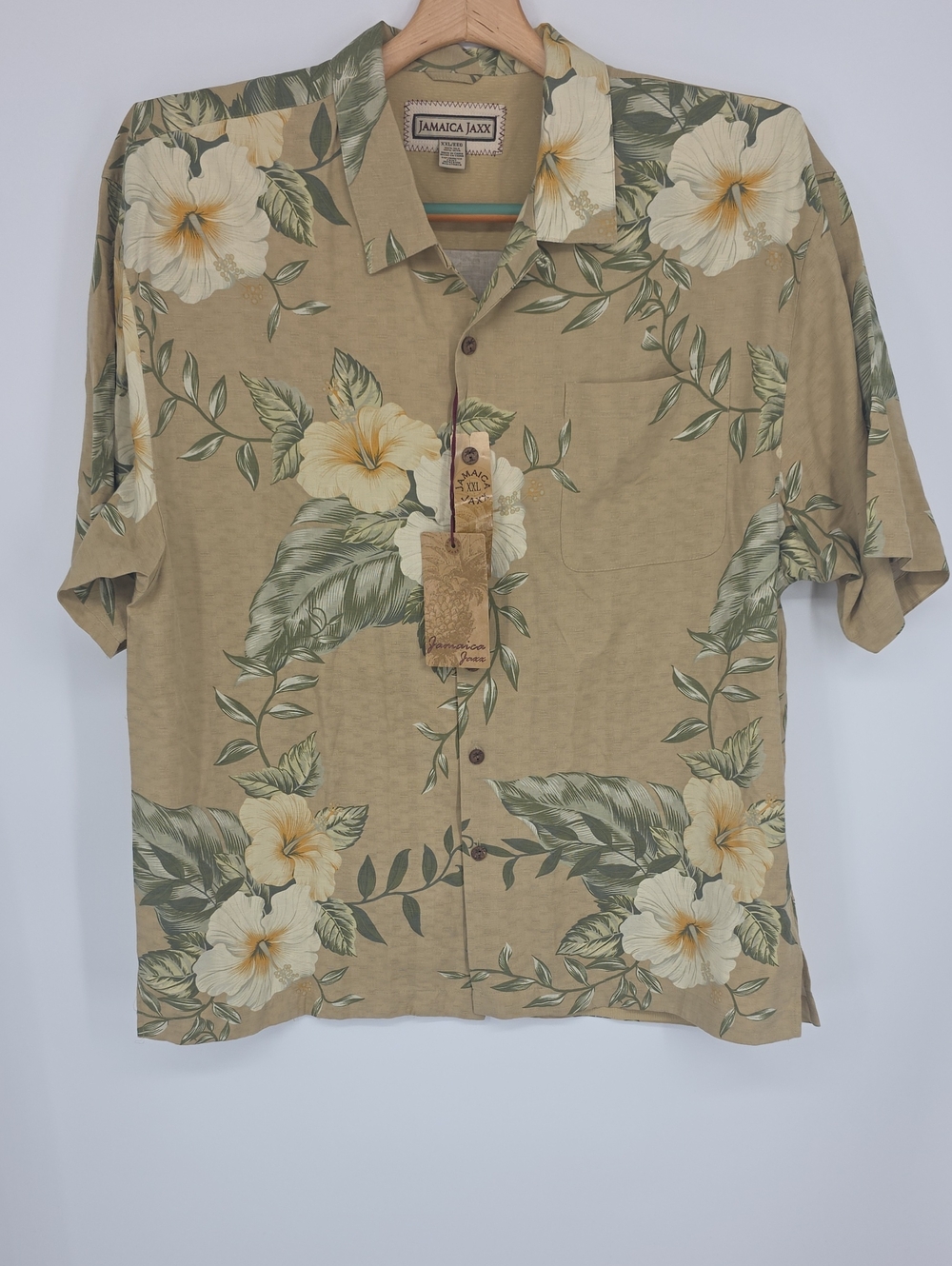 Jamaica Jaxx XXL Floral Hawaiian Silk Shirt Tan